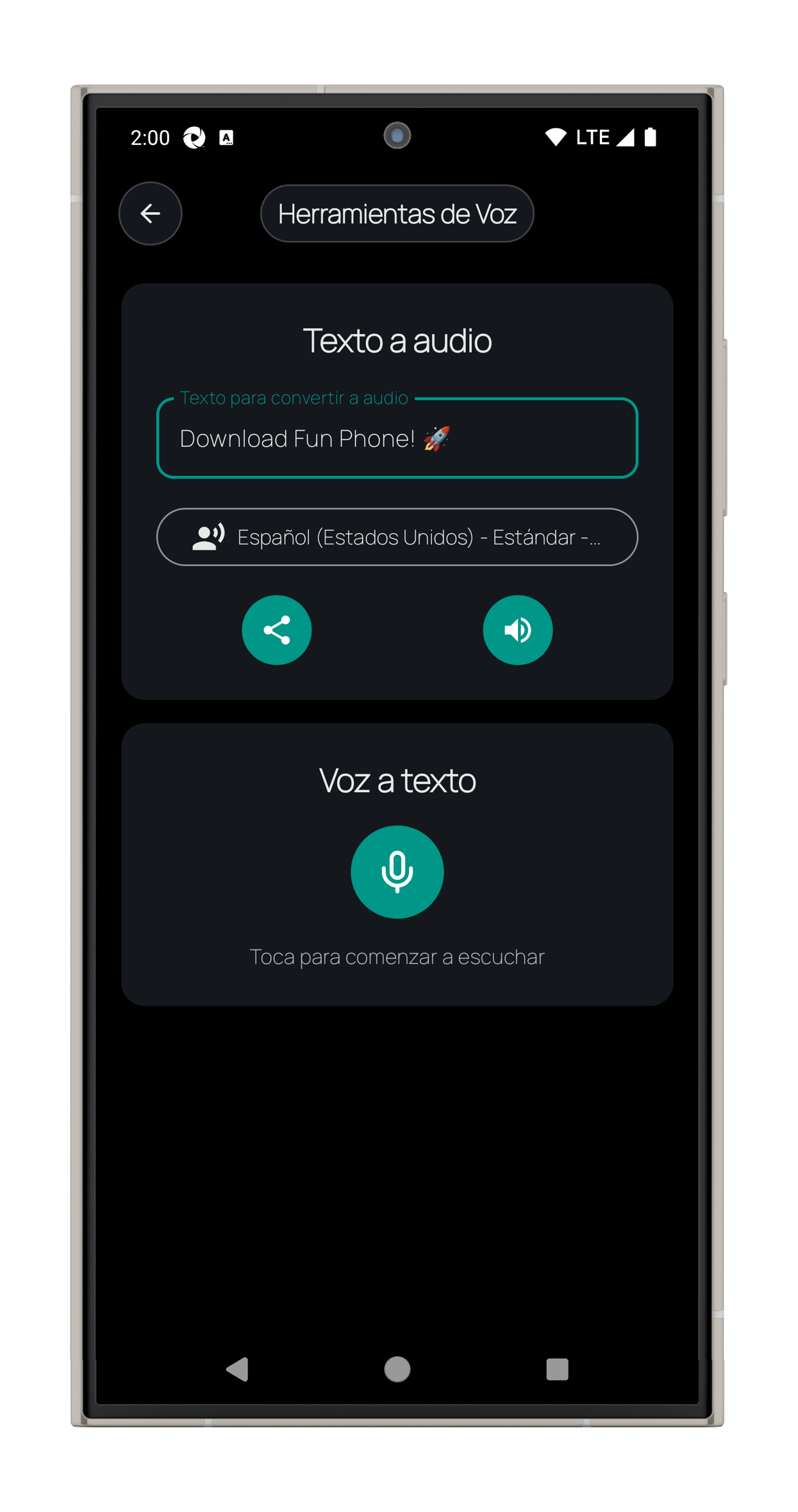 Fun Phone – Audio player – portrait view