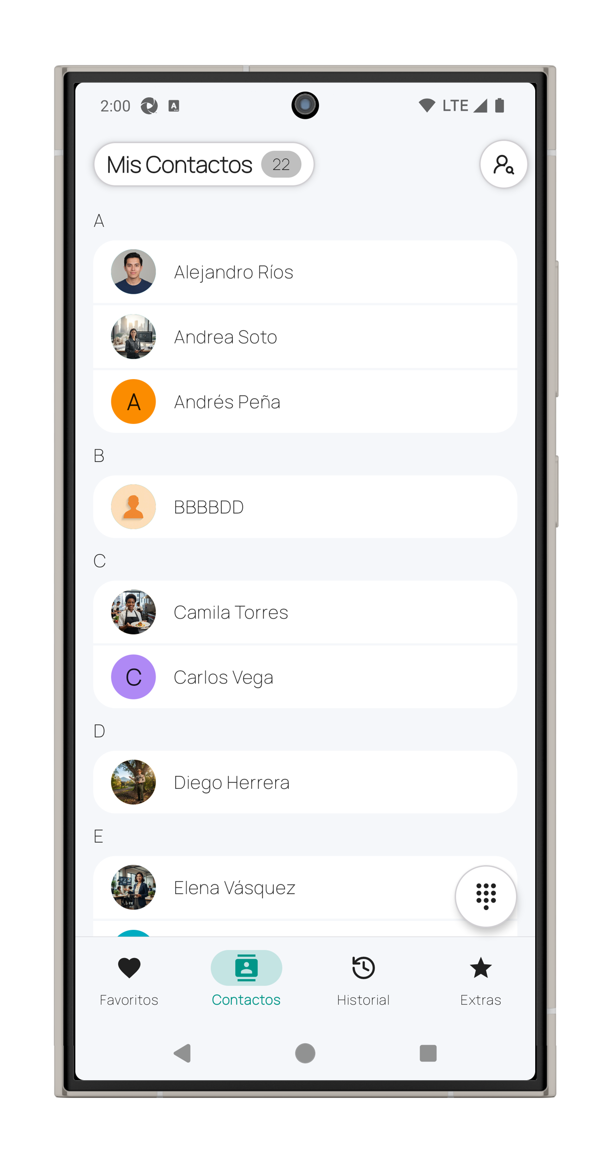 Fun Phone – Contact list – portrait view
