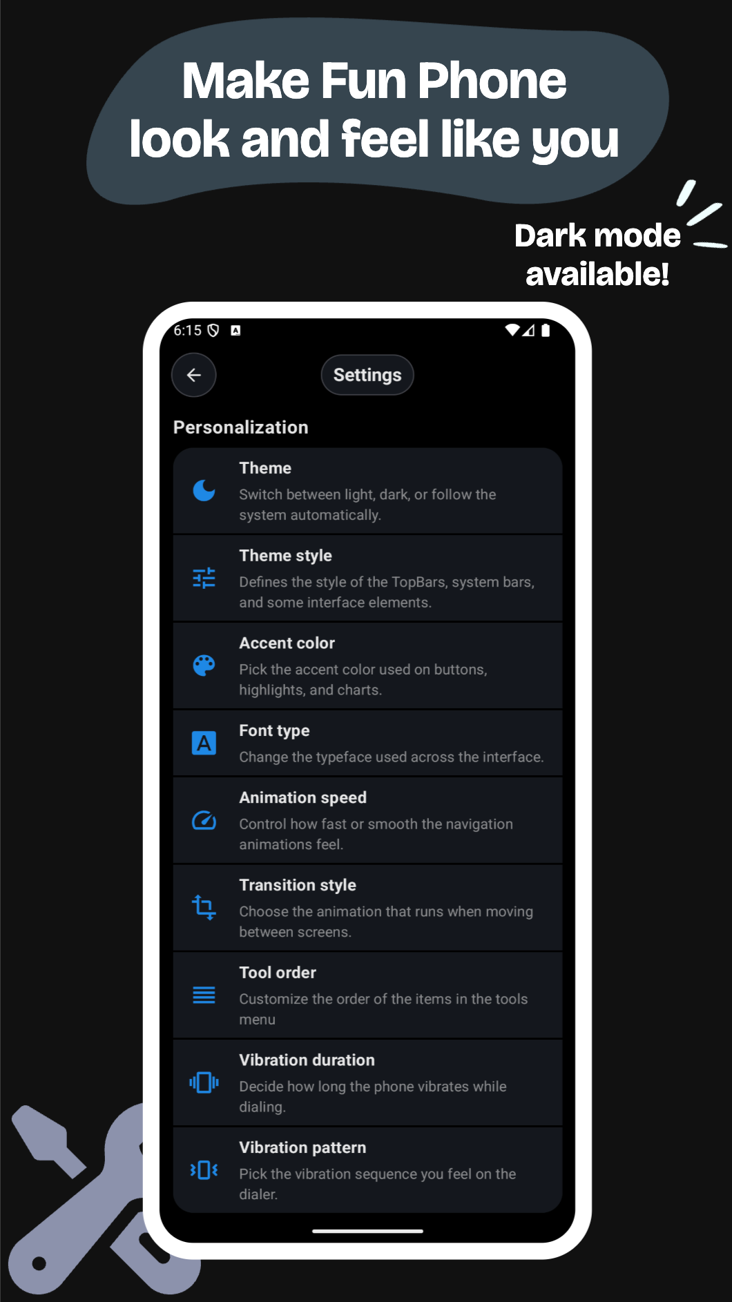 Fun Phone – Personalization settings