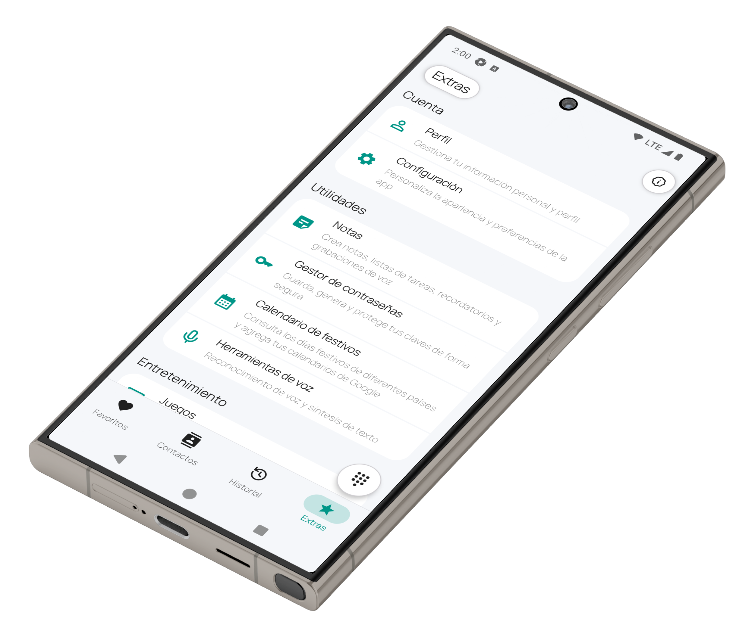Fun Phone – Extras hub – landscape view