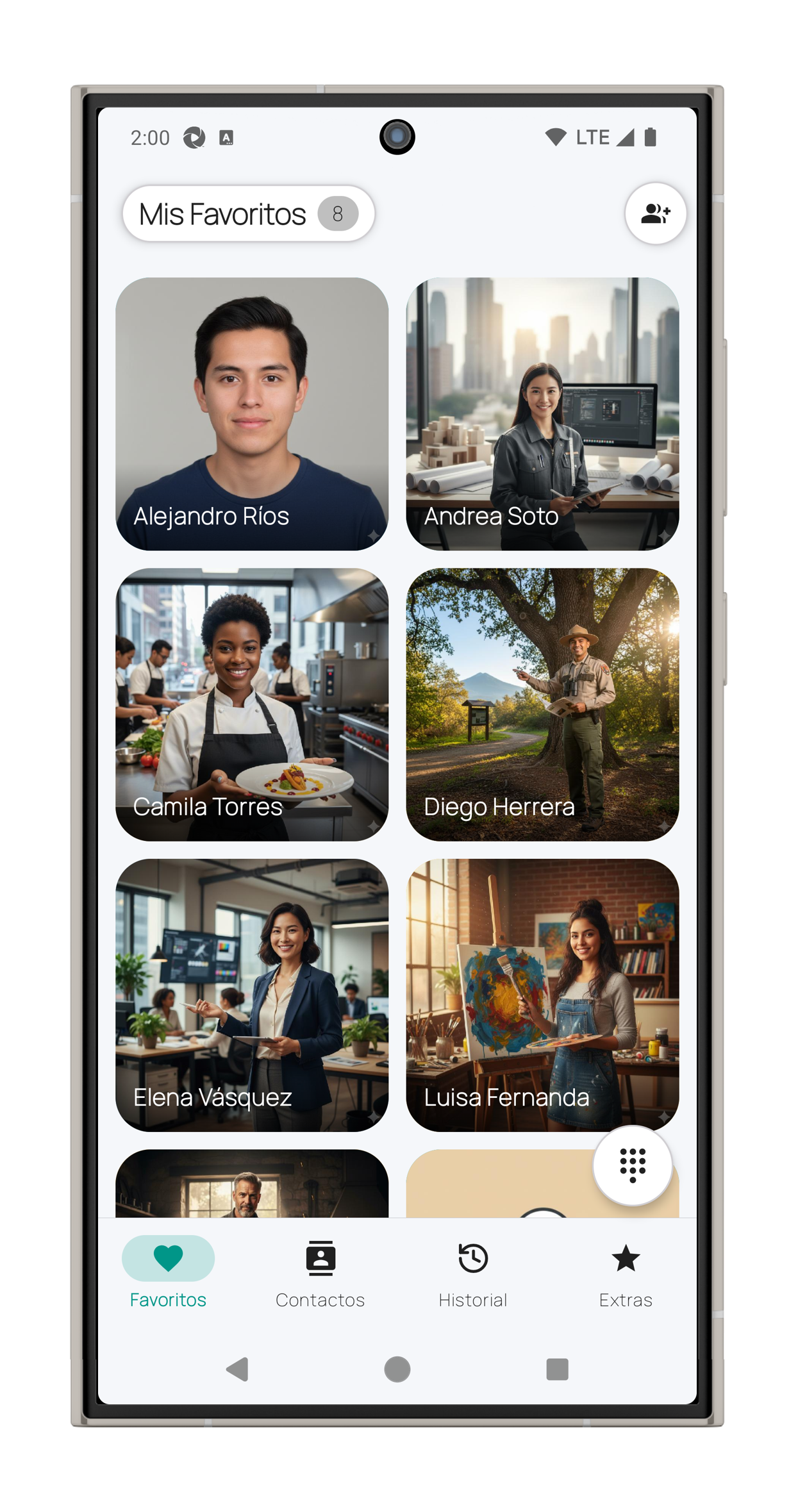 Fun Phone – Favorites tab – portrait view