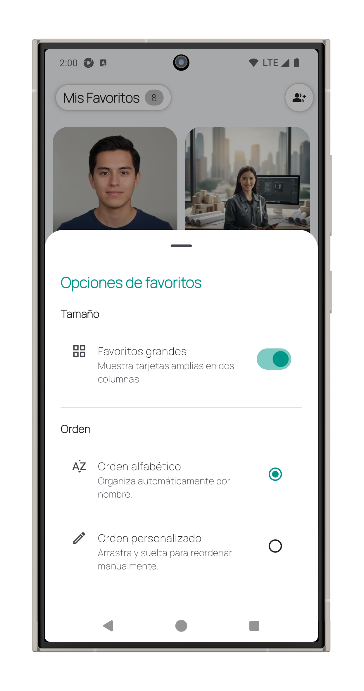 Fun Phone – Favorites options – portrait view
