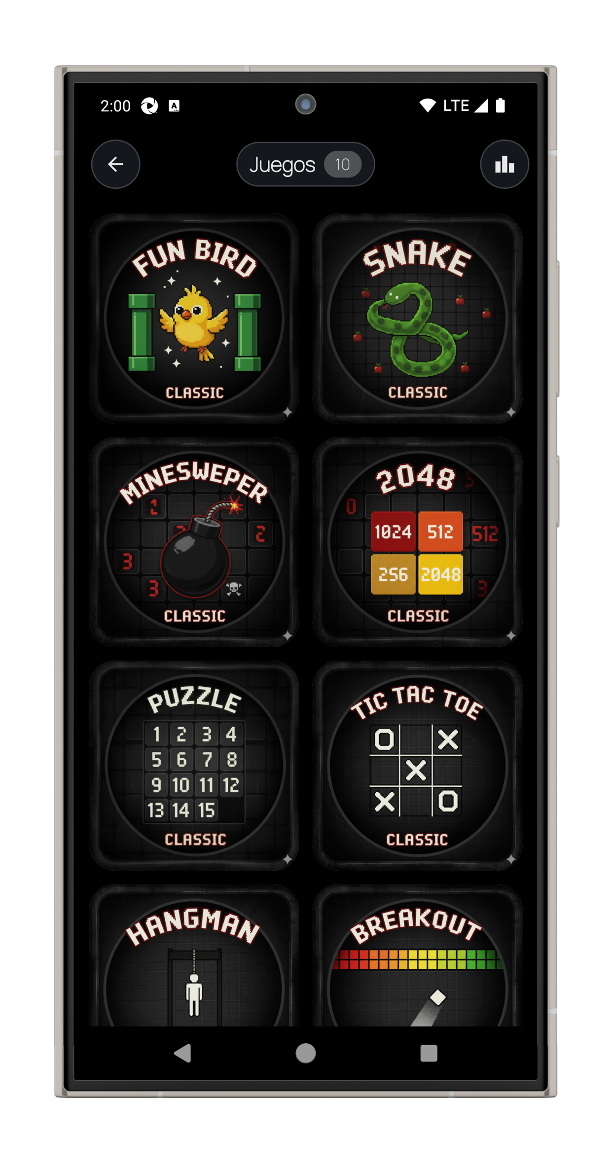 Fun Phone – Game catalog – portrait view