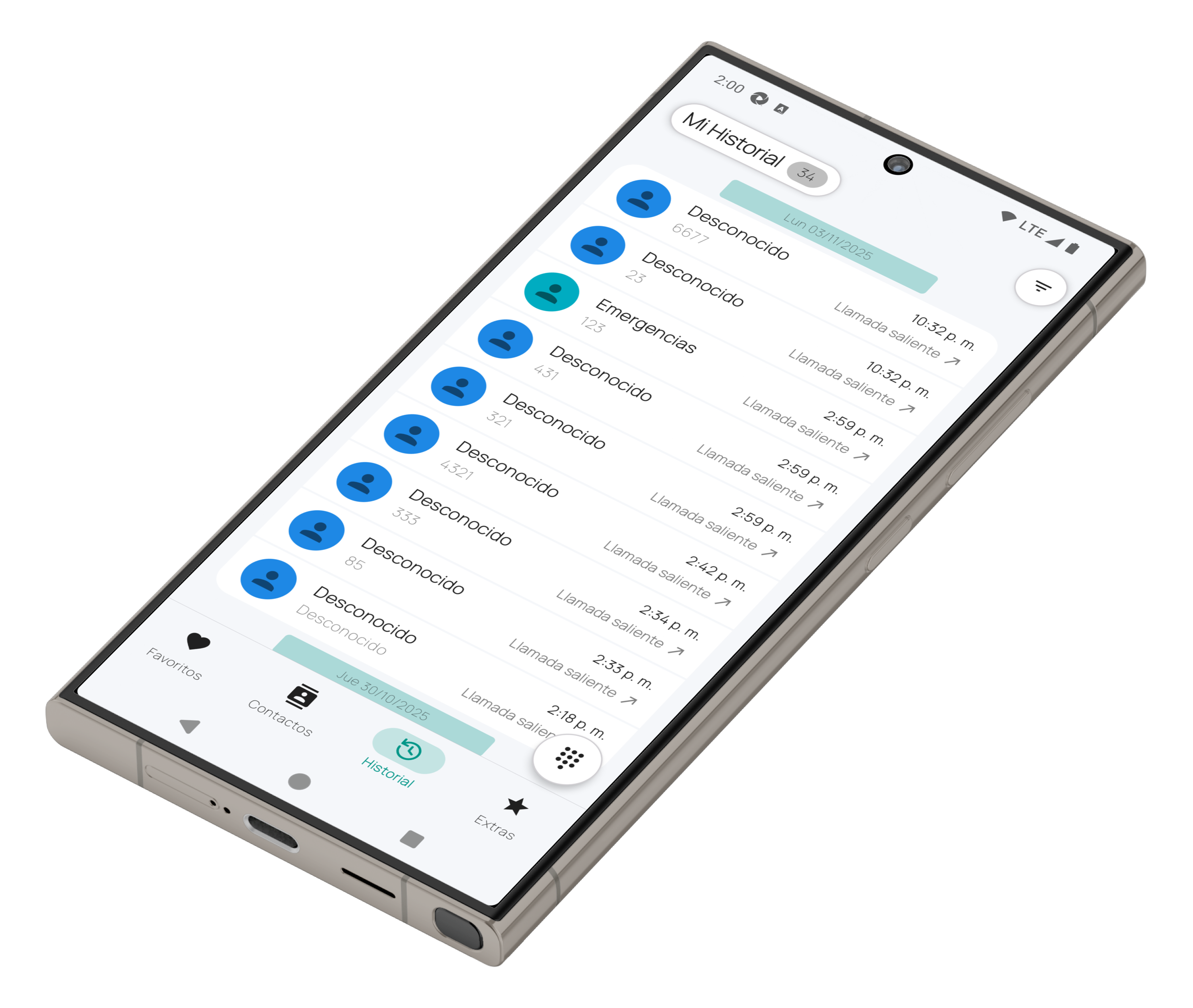Fun Phone – Call history – landscape view