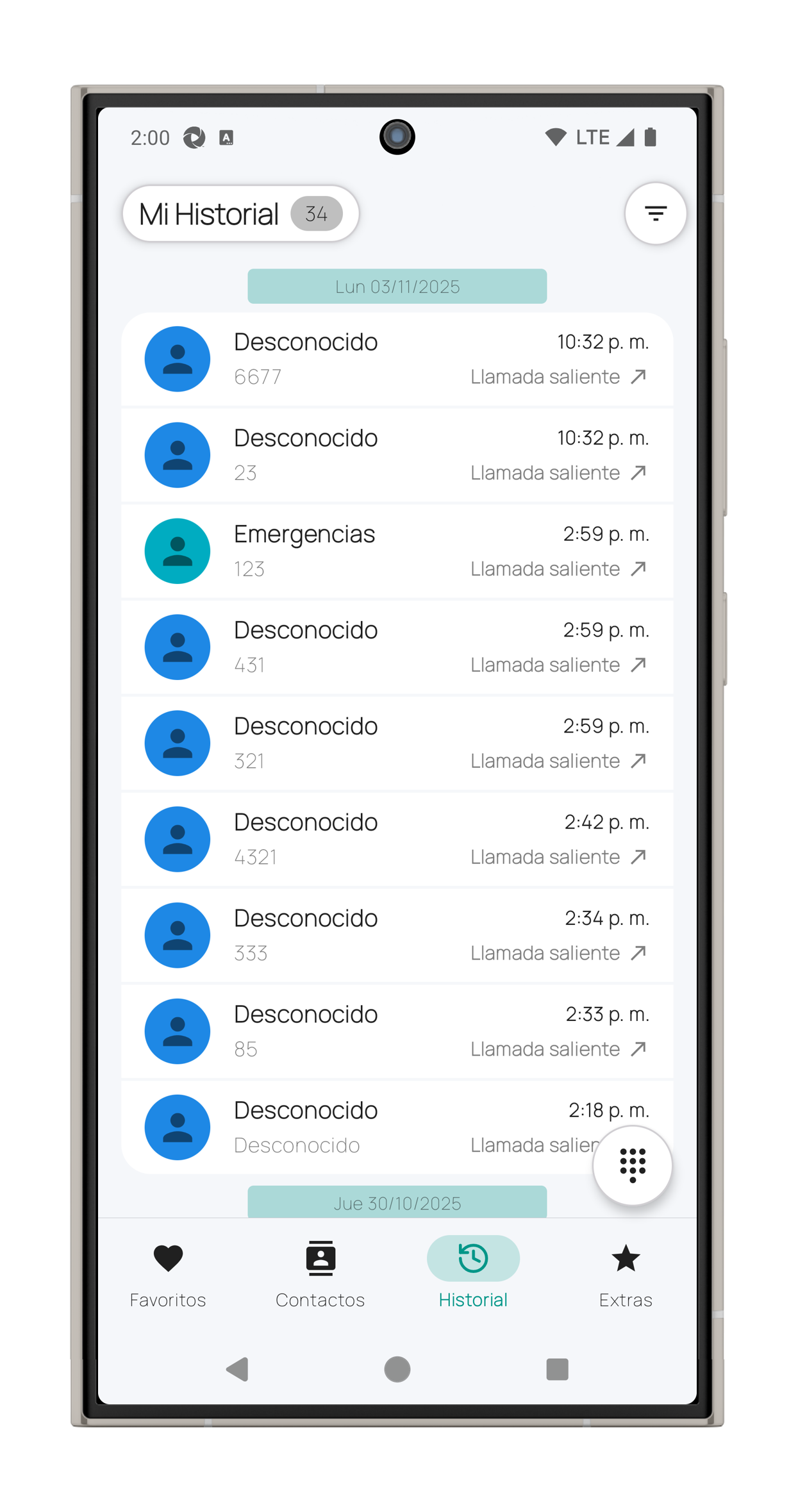 Fun Phone – Call history – portrait view