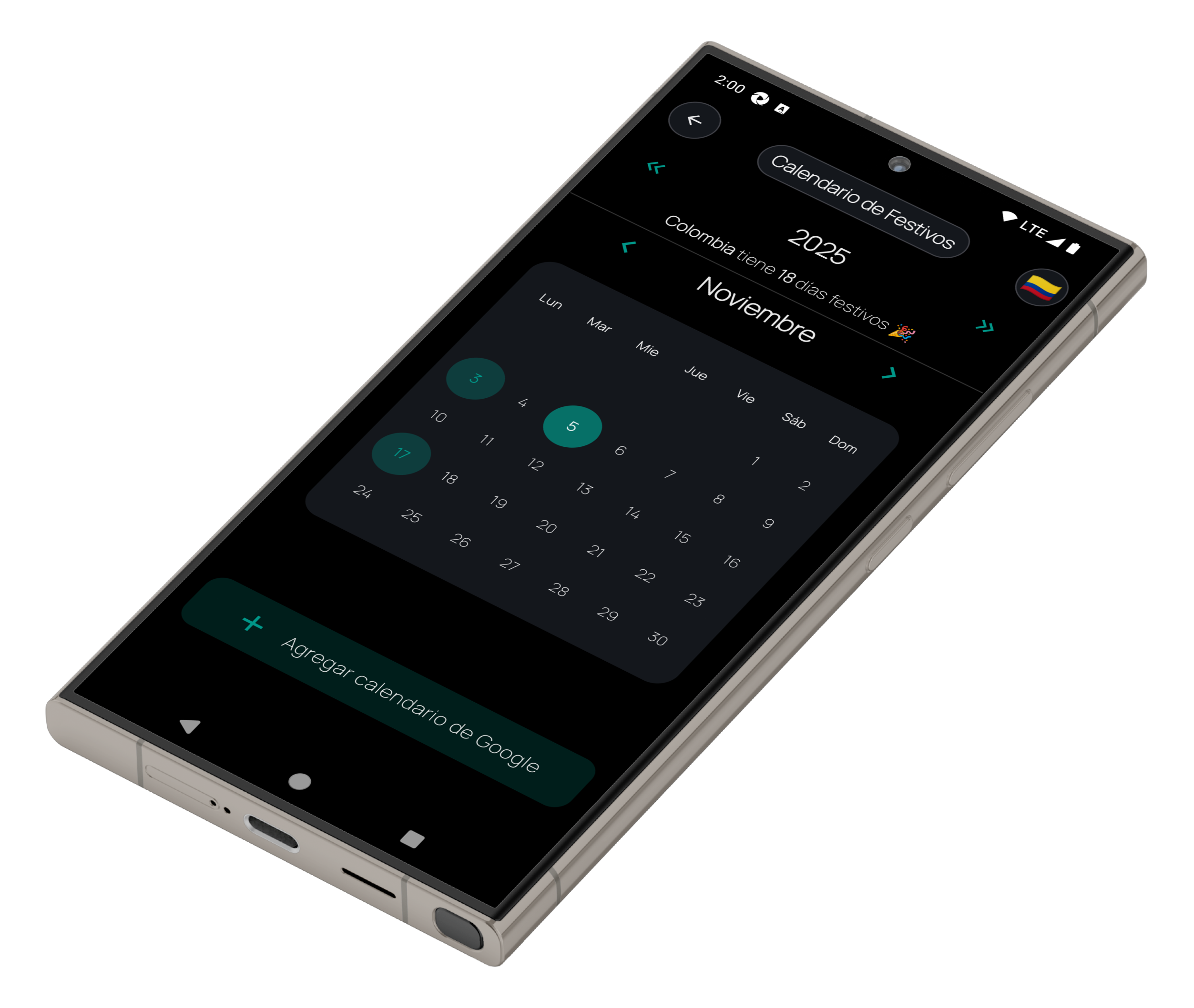 Fun Phone – Holidays calendar – landscape view