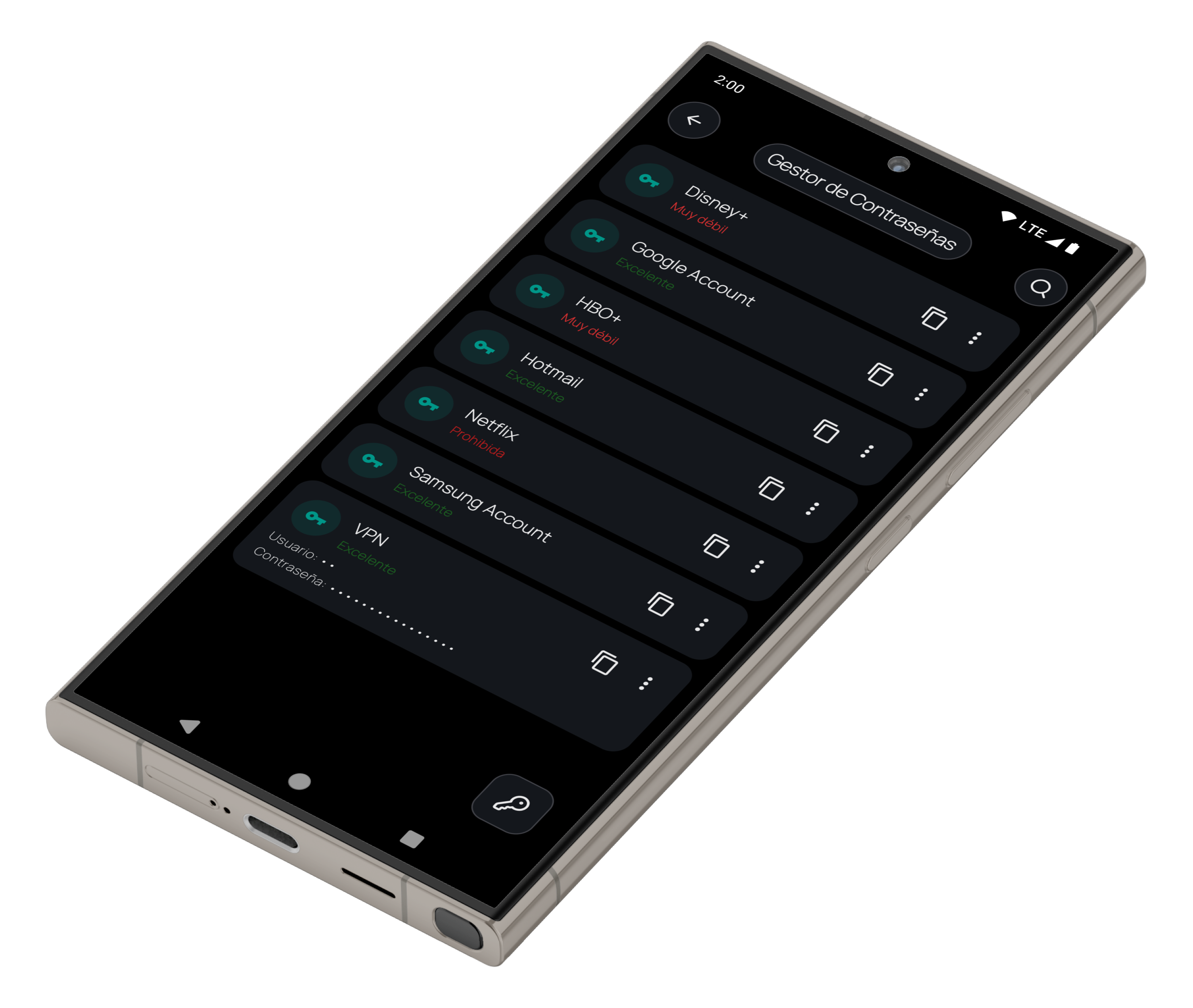 Fun Phone – Password manager – landscape view