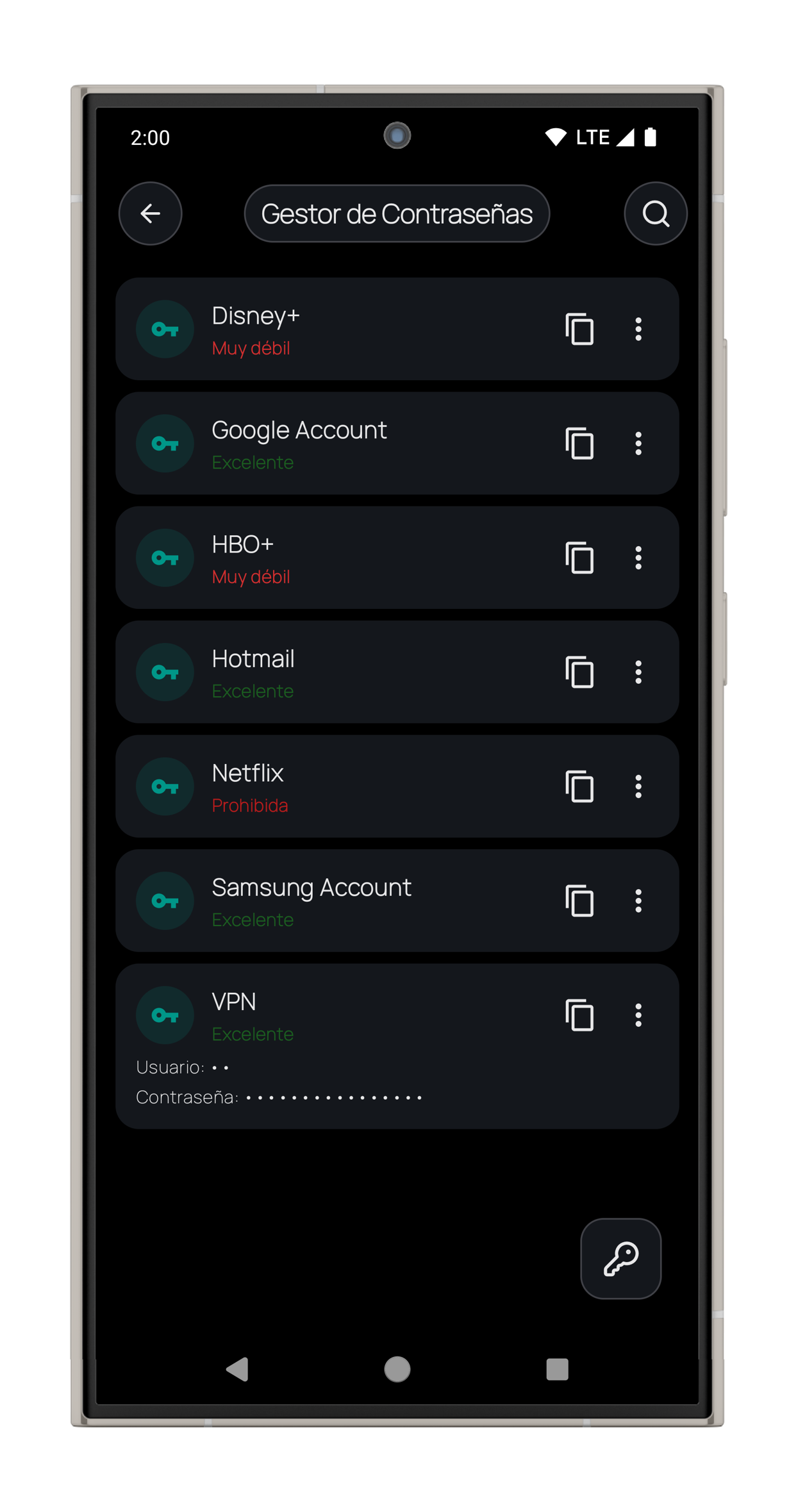 Fun Phone – Password manager – portrait view