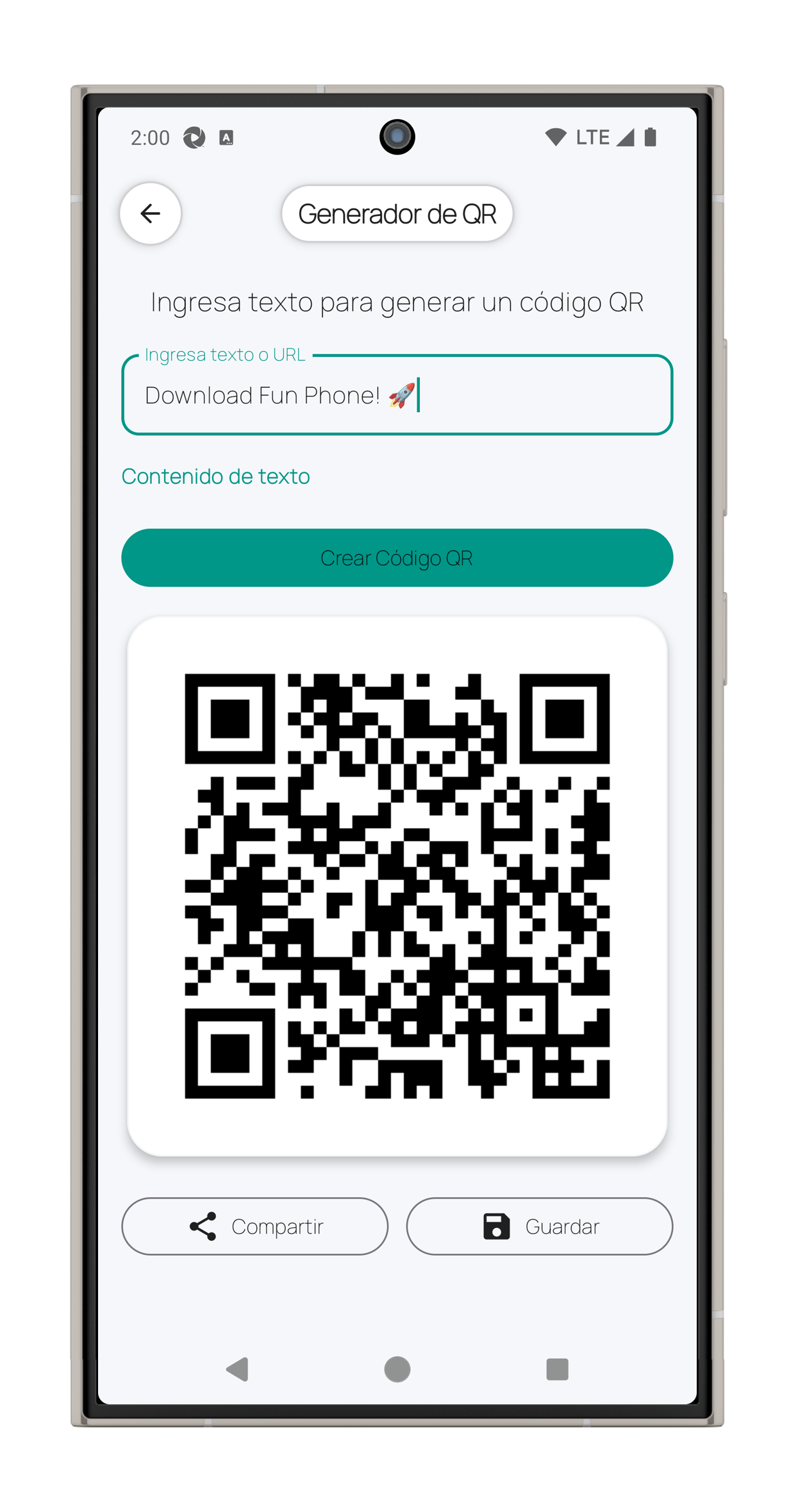 Fun Phone – QR generator – portrait view
