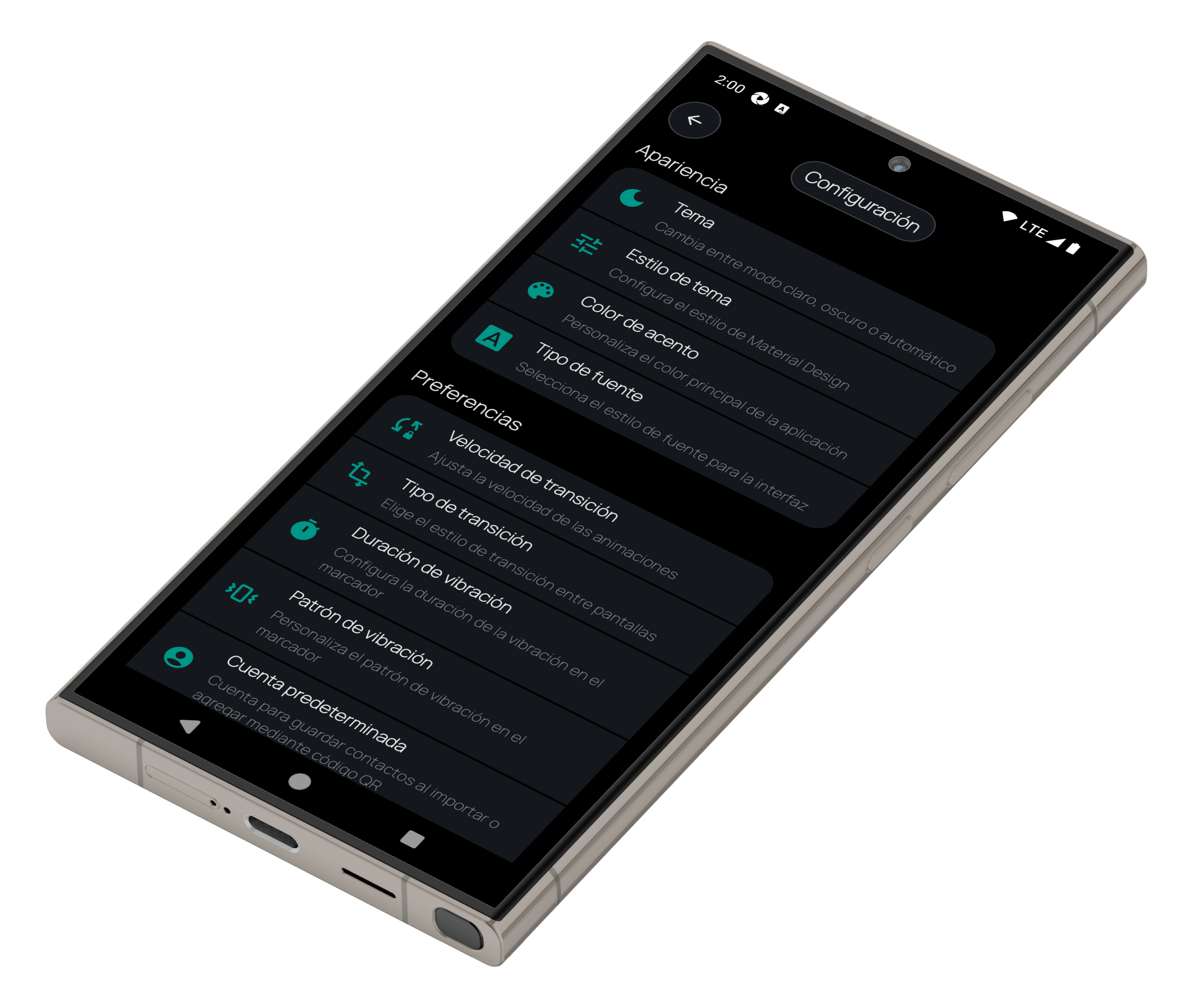 Fun Phone – Settings screen – landscape view